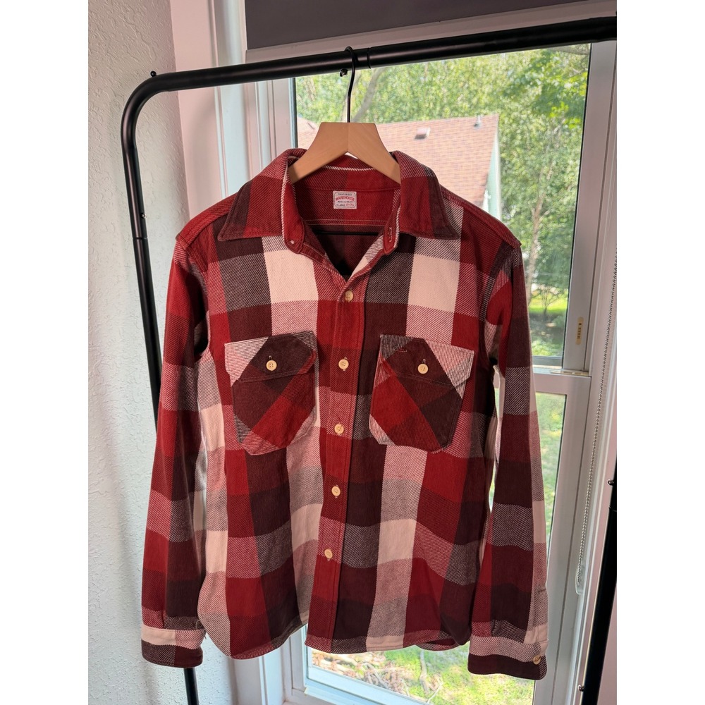 Warehouse & Co Japan Red Buffalo Check Flannel Work Shirt Mens XL 17-17.5